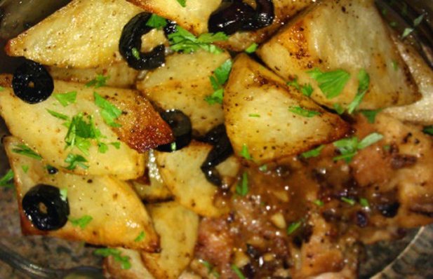 How to make Portuguese roasted potatoes with olives.