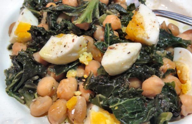 Portuguese Collard Greens with Chick Peas and Egg Recipe - Portuguese Recipes