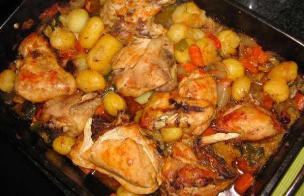 Portuguese Roasted Chicken with Vegetables Recipe - Portuguese Recipes