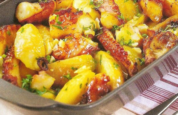 Portuguese Roasted Octopus with Potatoes Recipe - Portuguese Recipes